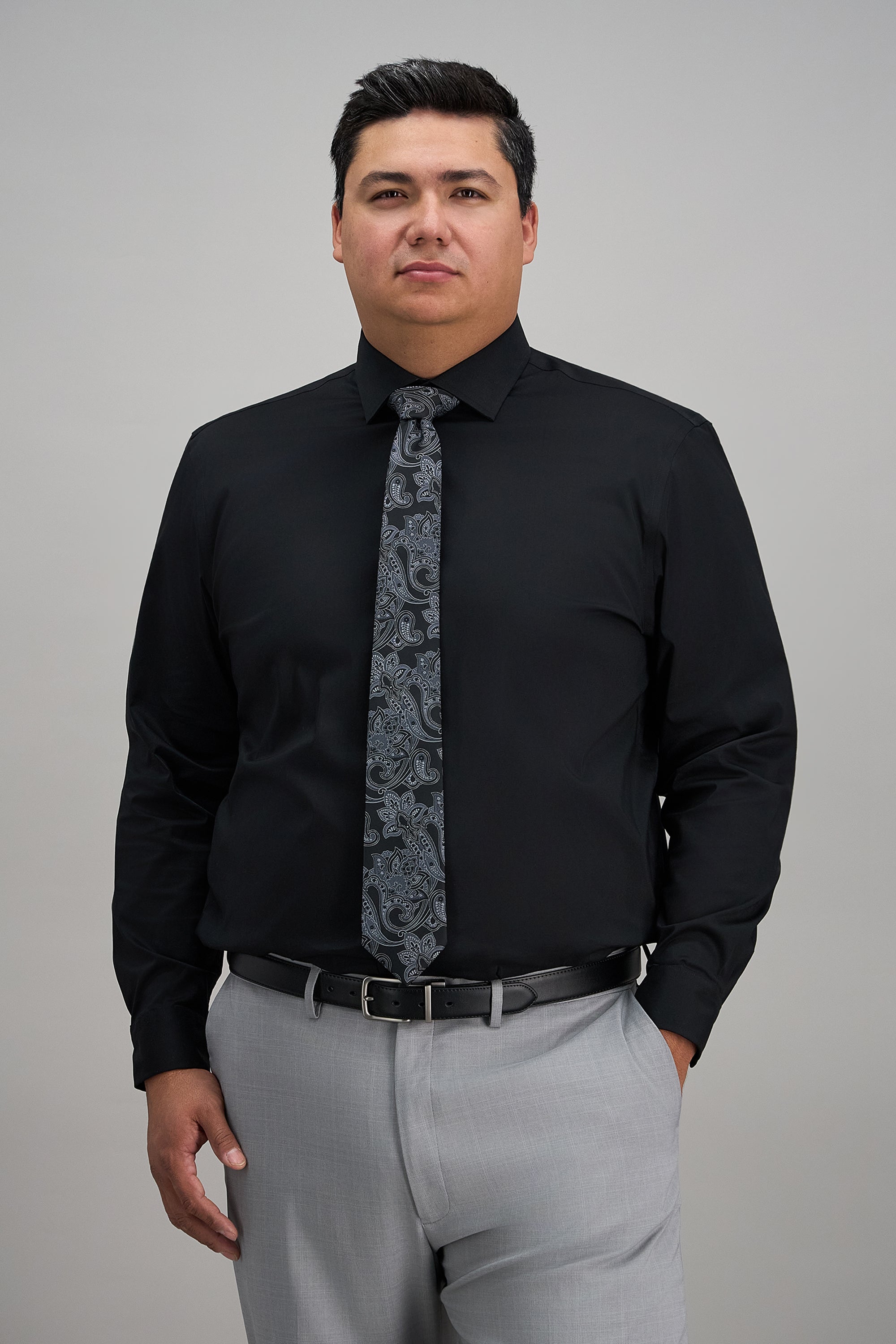 Big & Tall Wrinkle Free Classic Fit Dress Shirt - color_black#color_black