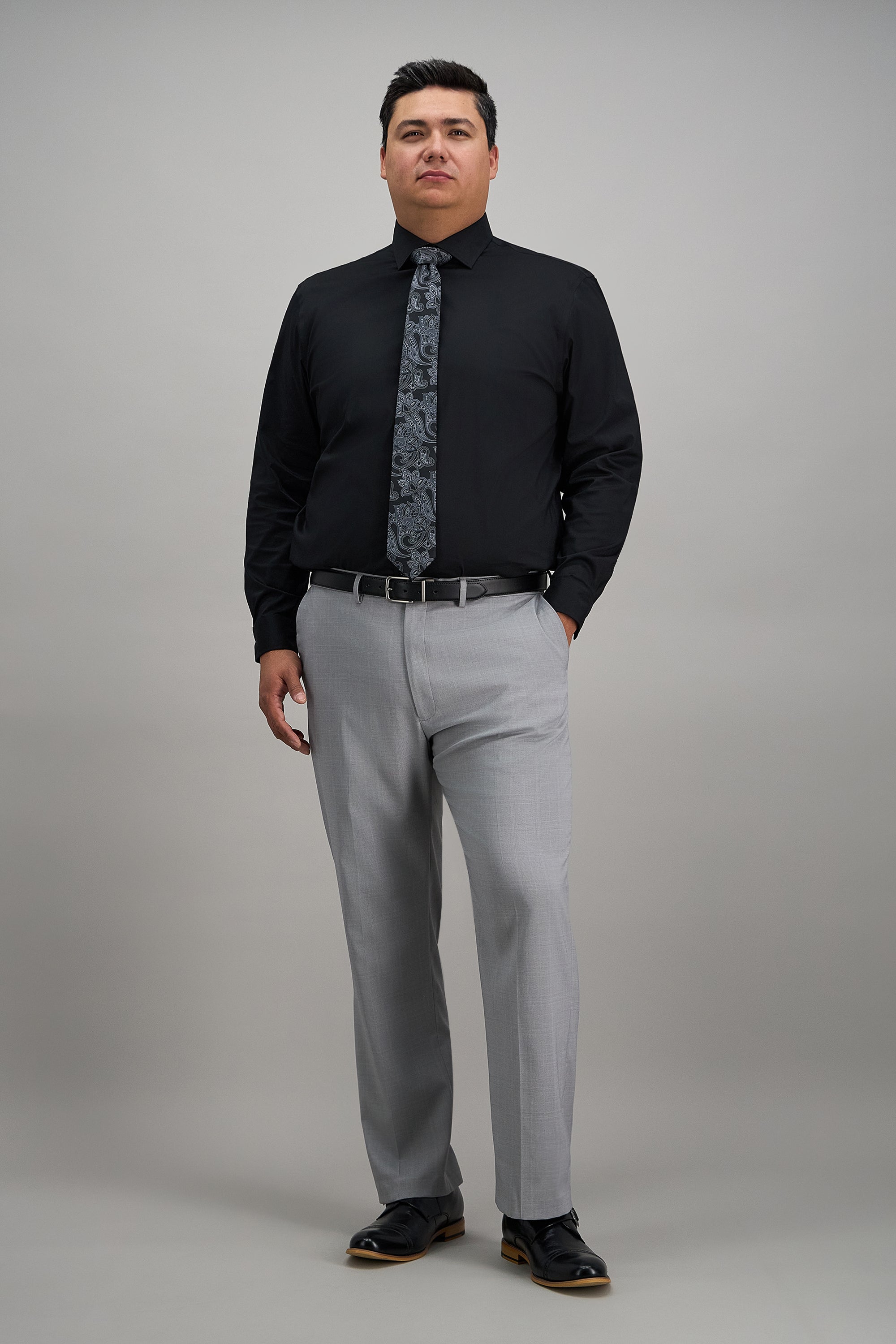 Big & Tall Wrinkle Free Classic Fit Dress Shirt - color_black#color_black
