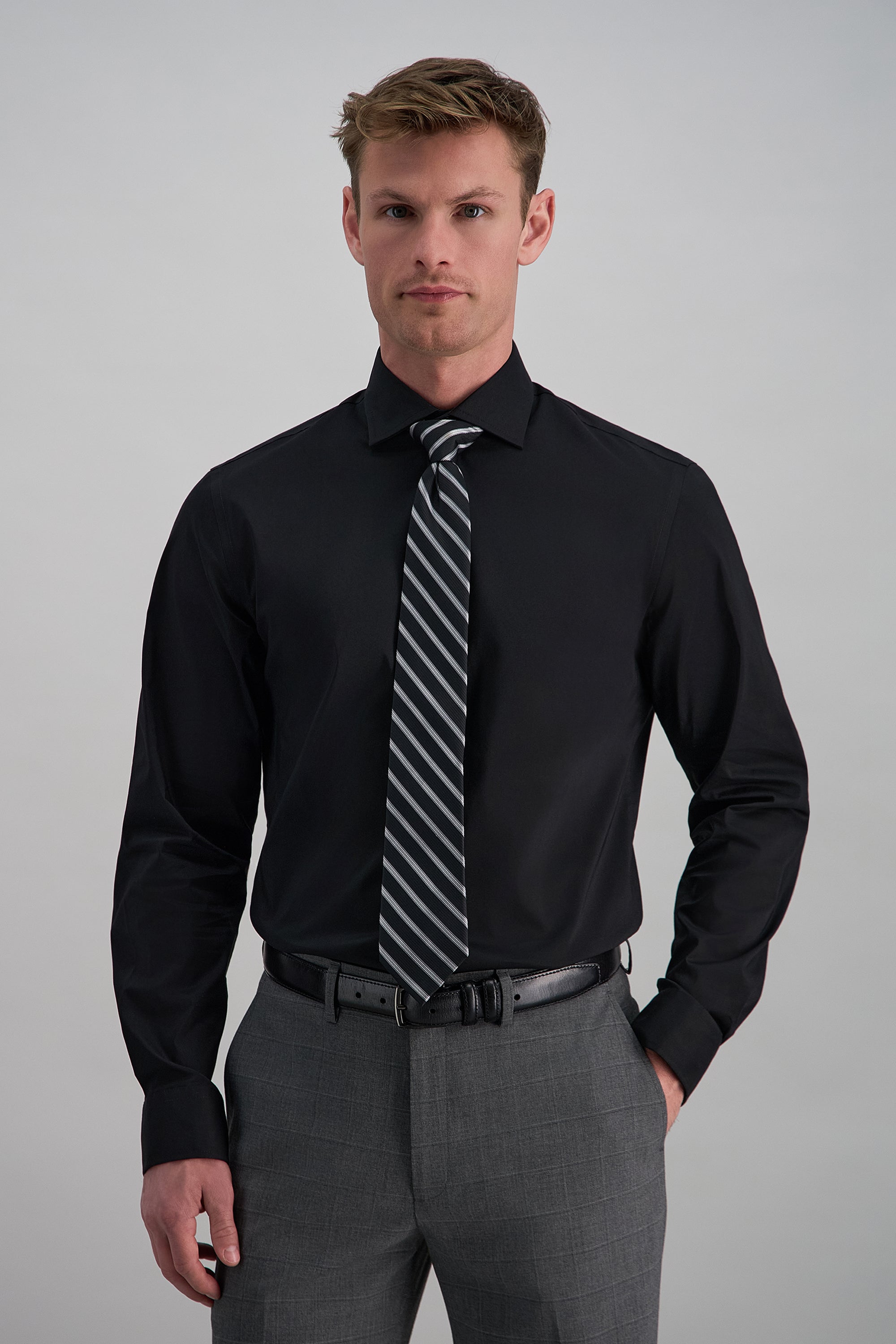 Wrinkle Free Slim Fit Dress Shirt - color_black#color_black